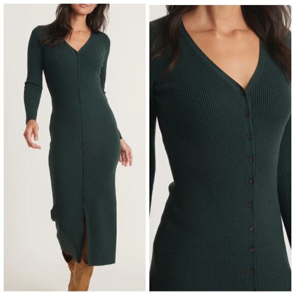 Marine Layer Brea Dress Rib Button Down Long Sleeve Midi Ponderosa Pine NWT L - Picture 2 of 7